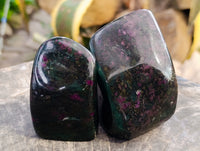 Polished Ruby Corundum In Chrome Verdite Standing Free Forms x 3 From Zimbabwe - Toprock Gemstones and Minerals 
