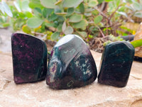 Polished Ruby Corundum In Chrome Verdite Standing Free Forms x 3 From Zimbabwe - Toprock Gemstones and Minerals 