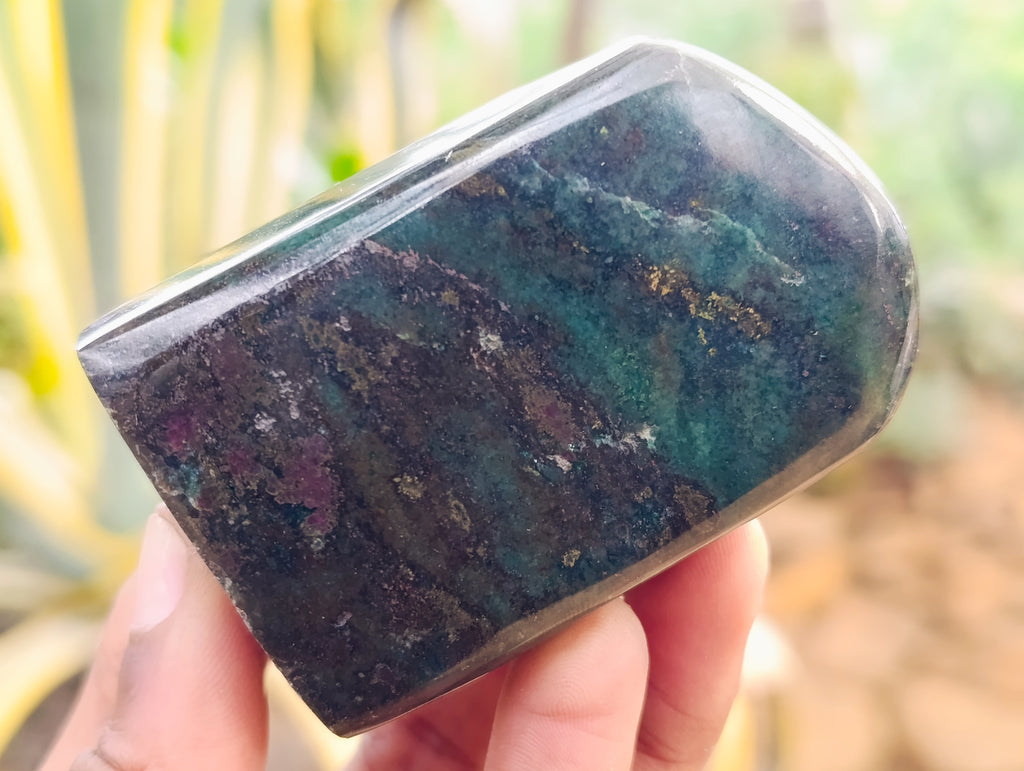 Polished Ruby Corundum In Chrome Verdite Standing Free Forms x 3 From Zimbabwe - Toprock Gemstones and Minerals 