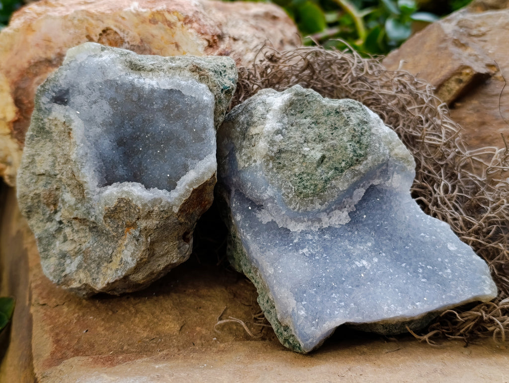 Natural Blue Lace Agate Geode Specimens x 3 From Nsanje, Malawi - Toprock Gemstones and Minerals 