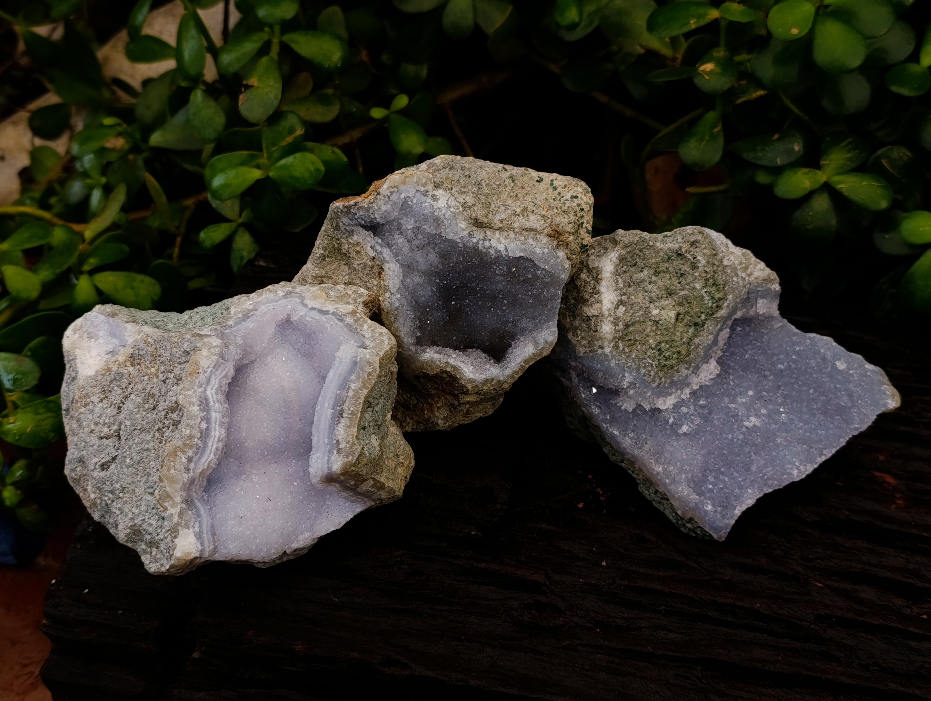 Natural Blue Lace Agate Geode Specimens x 3 From Nsanje, Malawi - Toprock Gemstones and Minerals 