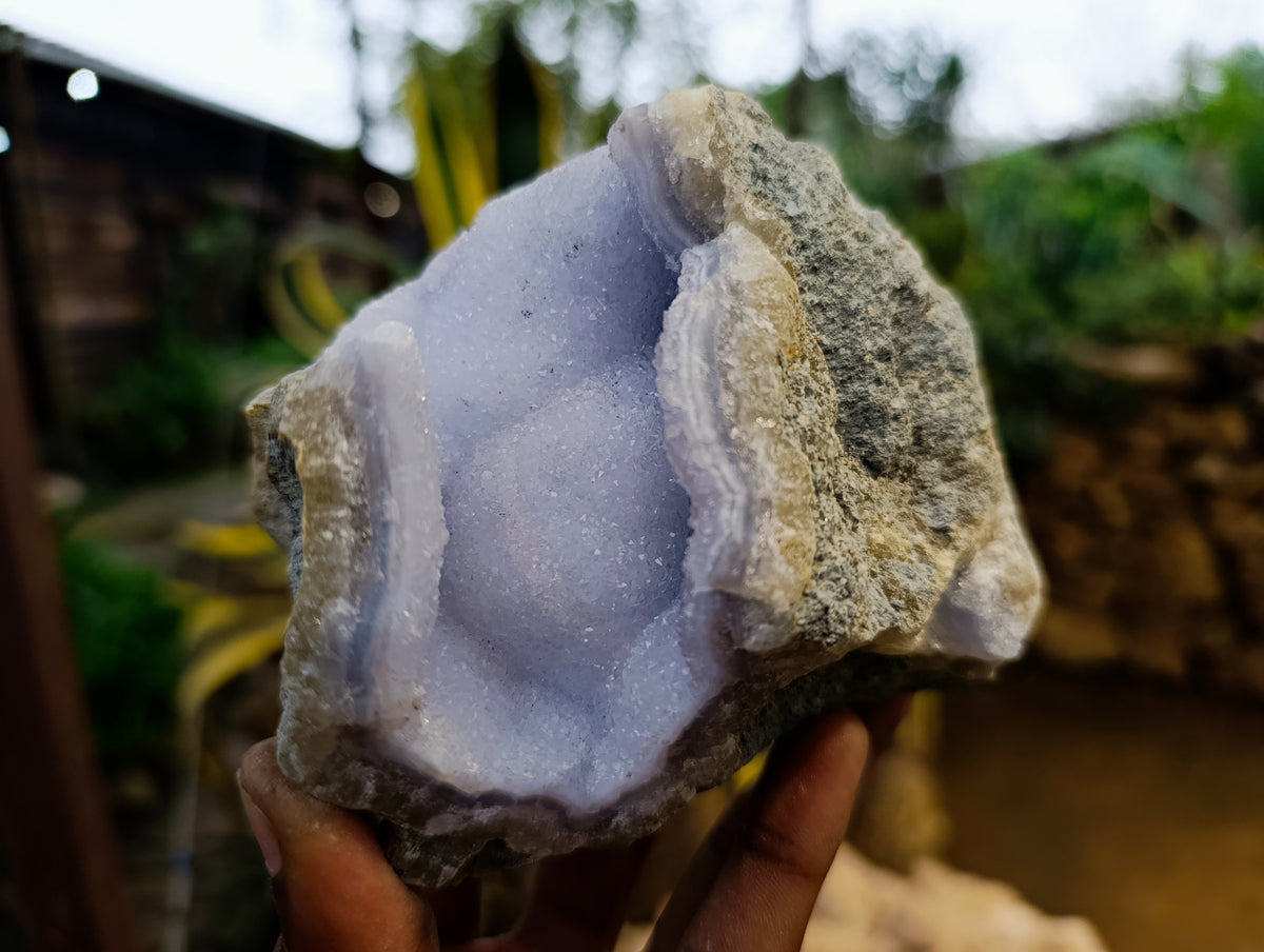 Natural Blue Lace Agate Geode Specimens x 3 From Nsanje, Malawi - Toprock Gemstones and Minerals 