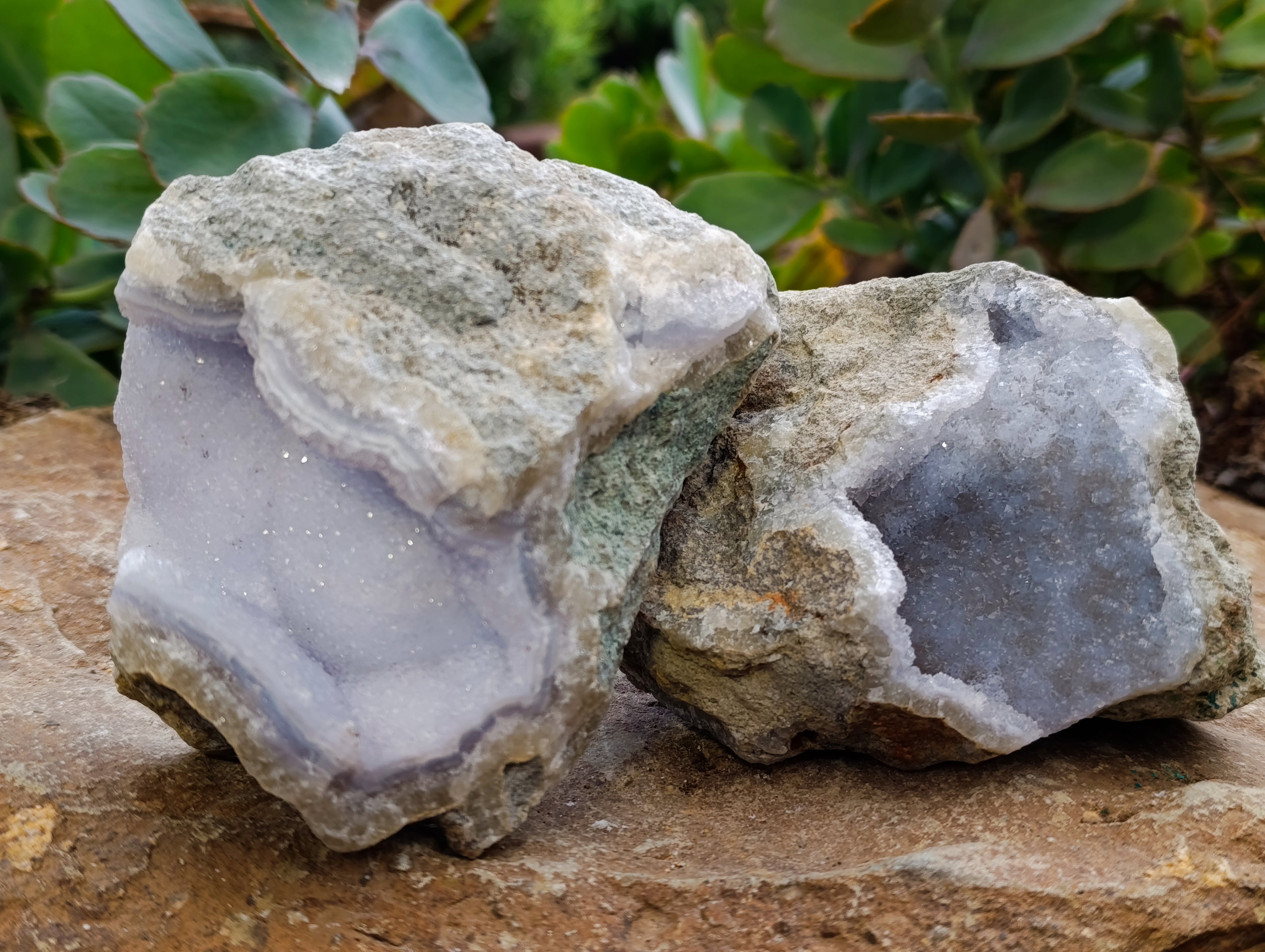 Natural Blue Lace Agate Geode Specimens x 3 From Nsanje, Malawi - Toprock Gemstones and Minerals 