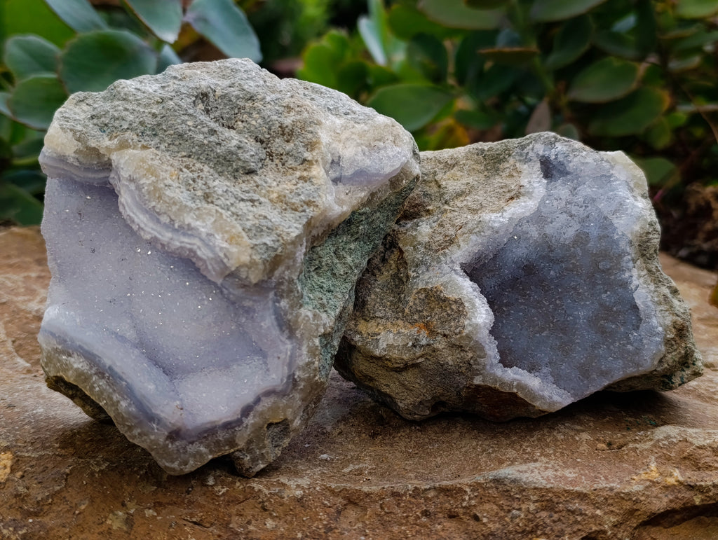 Natural Blue Lace Agate Geode Specimens x 3 From Nsanje, Malawi - Toprock Gemstones and Minerals 