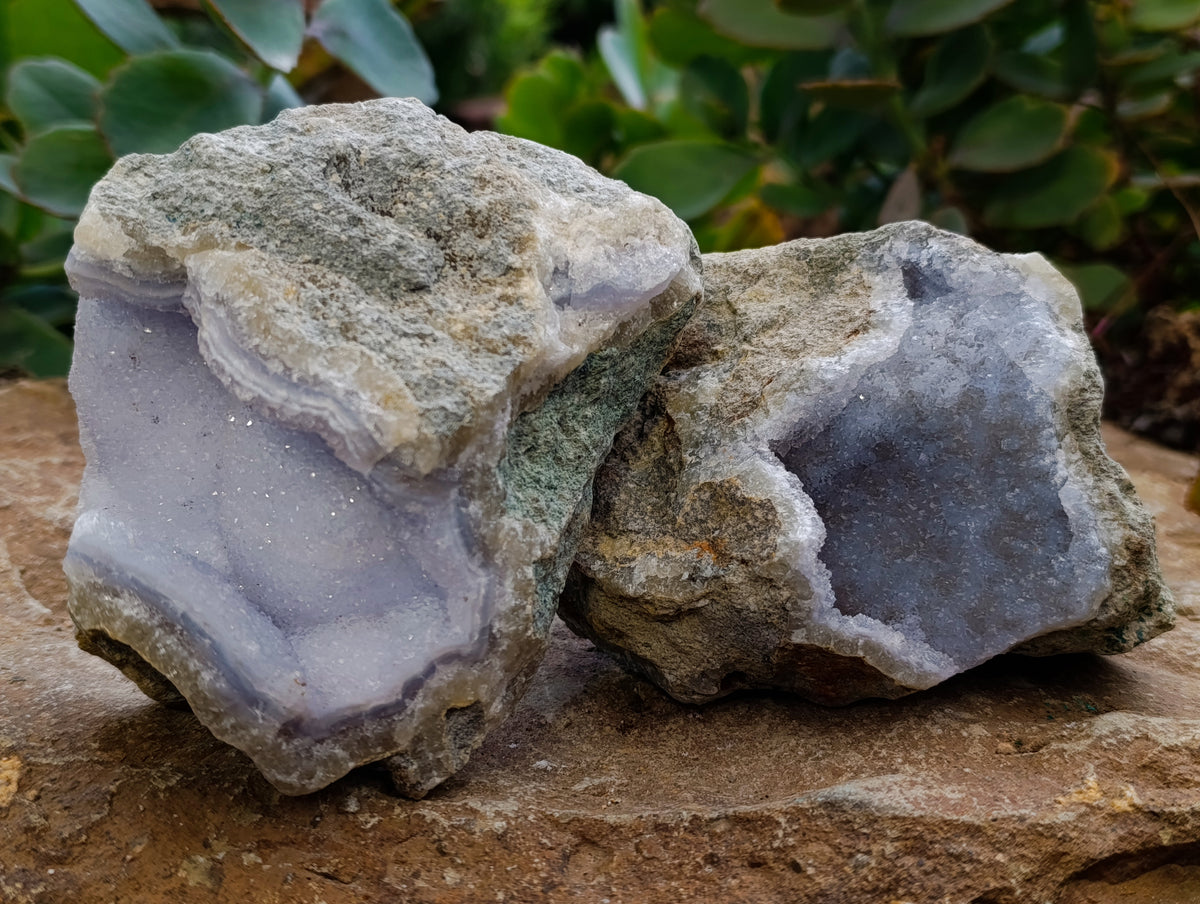 Natural Blue Lace Agate Geode Specimens x 3 From Nsanje, Malawi - Toprock Gemstones and Minerals 