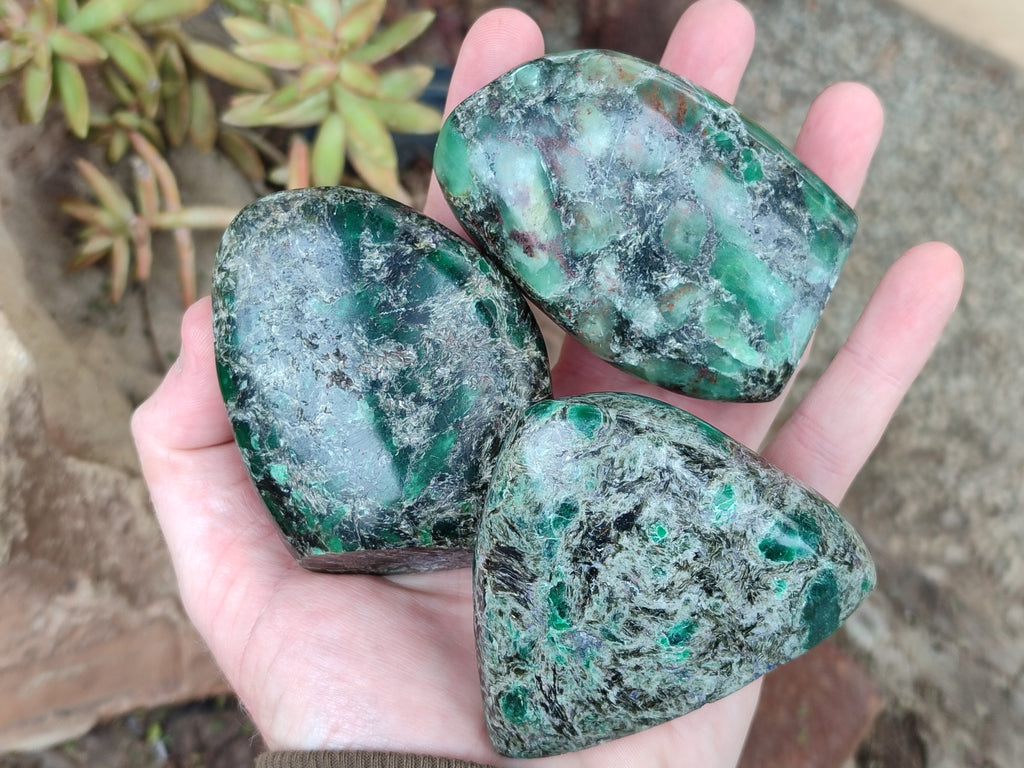 Polished Emerald Mica In Matrix Standing Free Forms x 6 From Mutoko, Zimbabwe - Toprock Gemstones and Minerals 