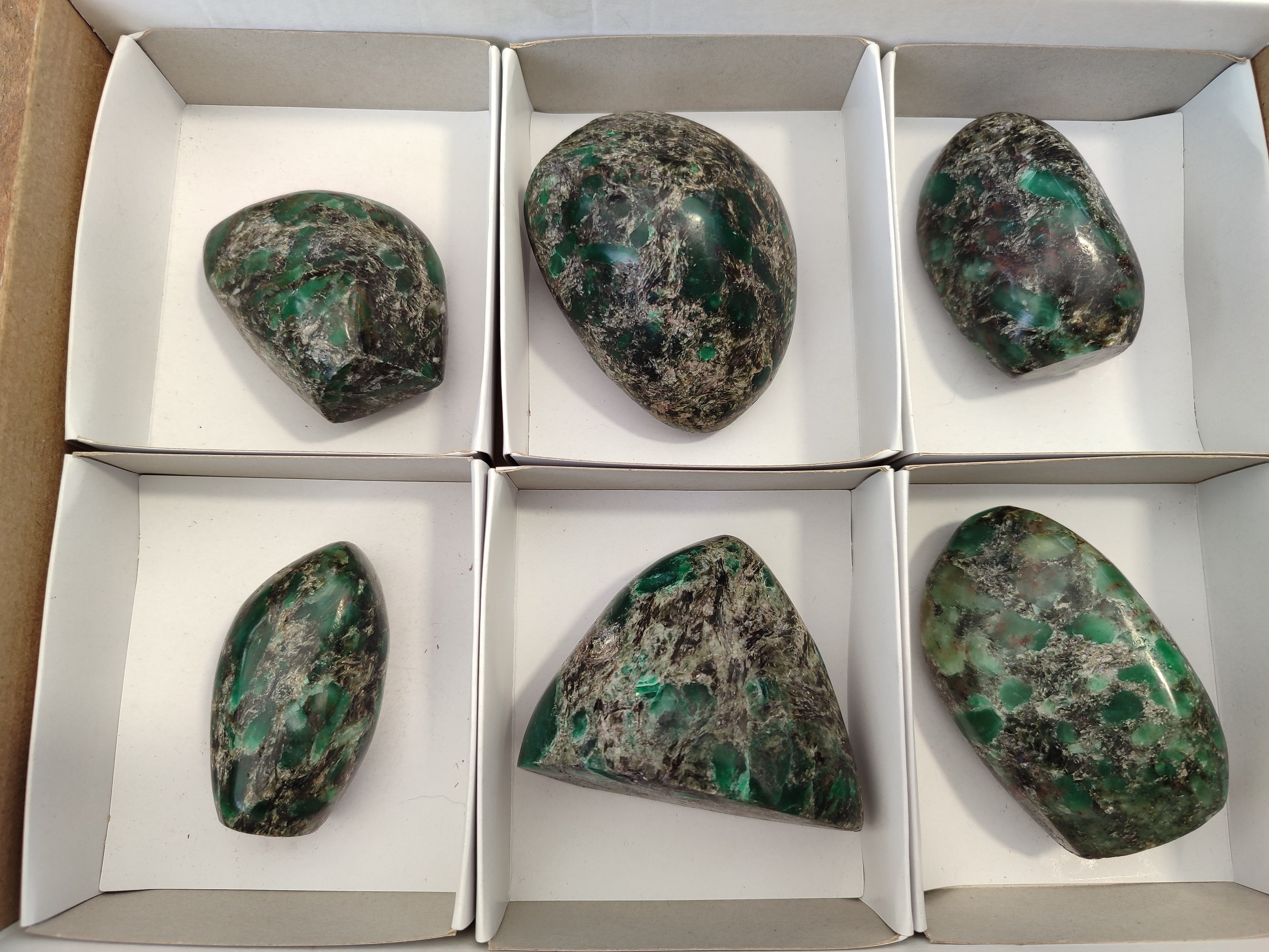 Polished Emerald Mica In Matrix Standing Free Forms x 6 From Mutoko, Zimbabwe - Toprock Gemstones and Minerals 