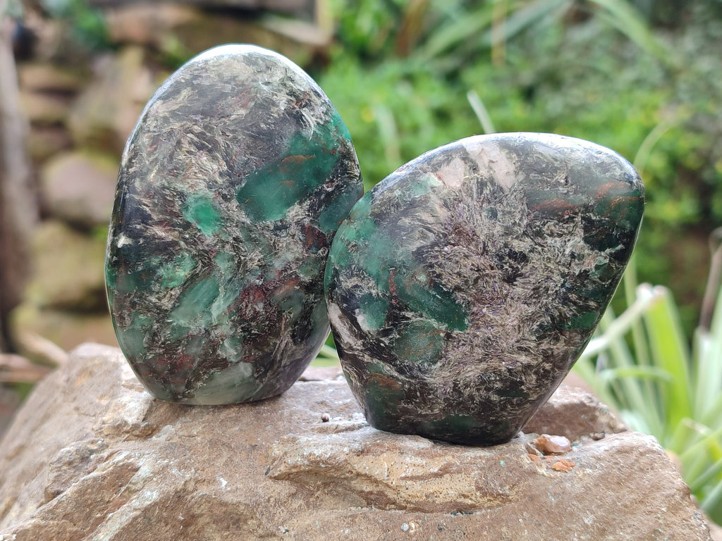 Polished Emerald Mica In Matrix Standing Free Forms x 6 From Mutoko, Zimbabwe - Toprock Gemstones and Minerals 