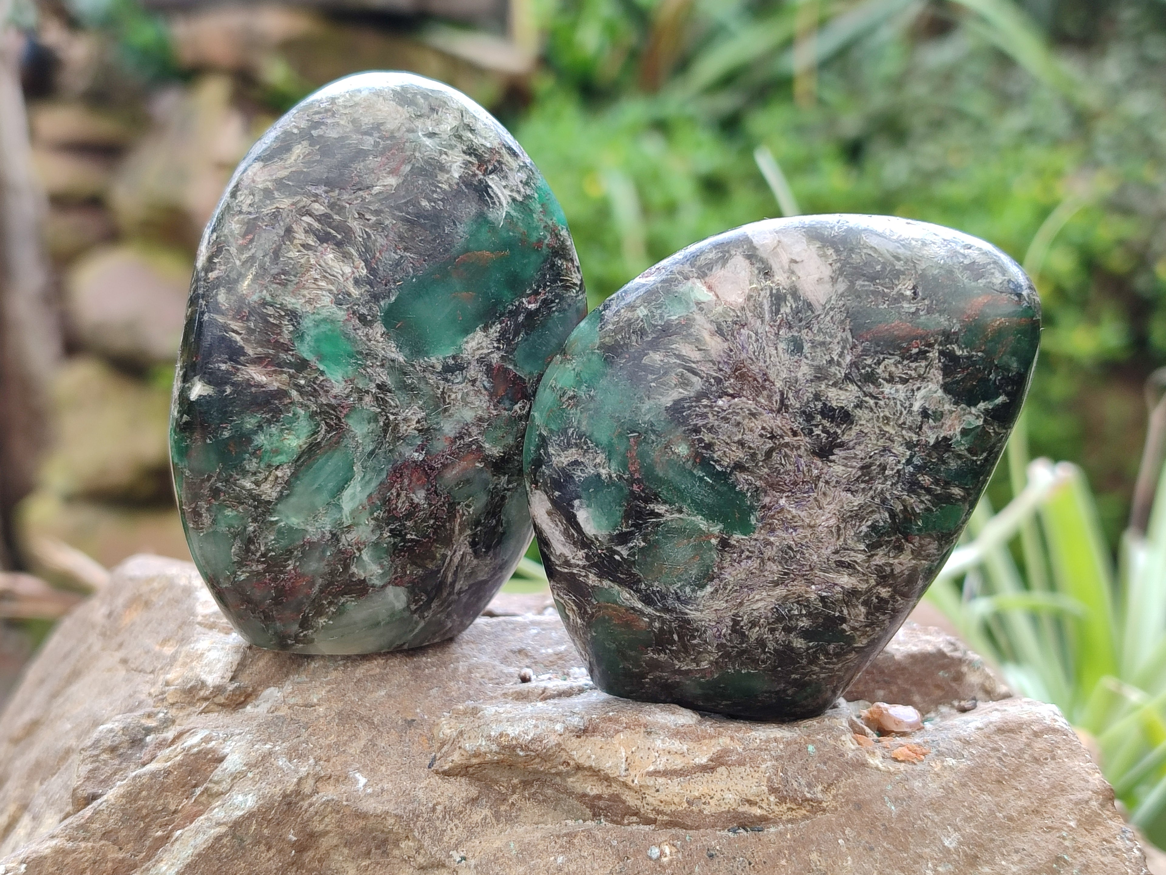 Polished Emerald Mica In Matrix Standing Free Forms x 6 From Mutoko, Zimbabwe - Toprock Gemstones and Minerals 
