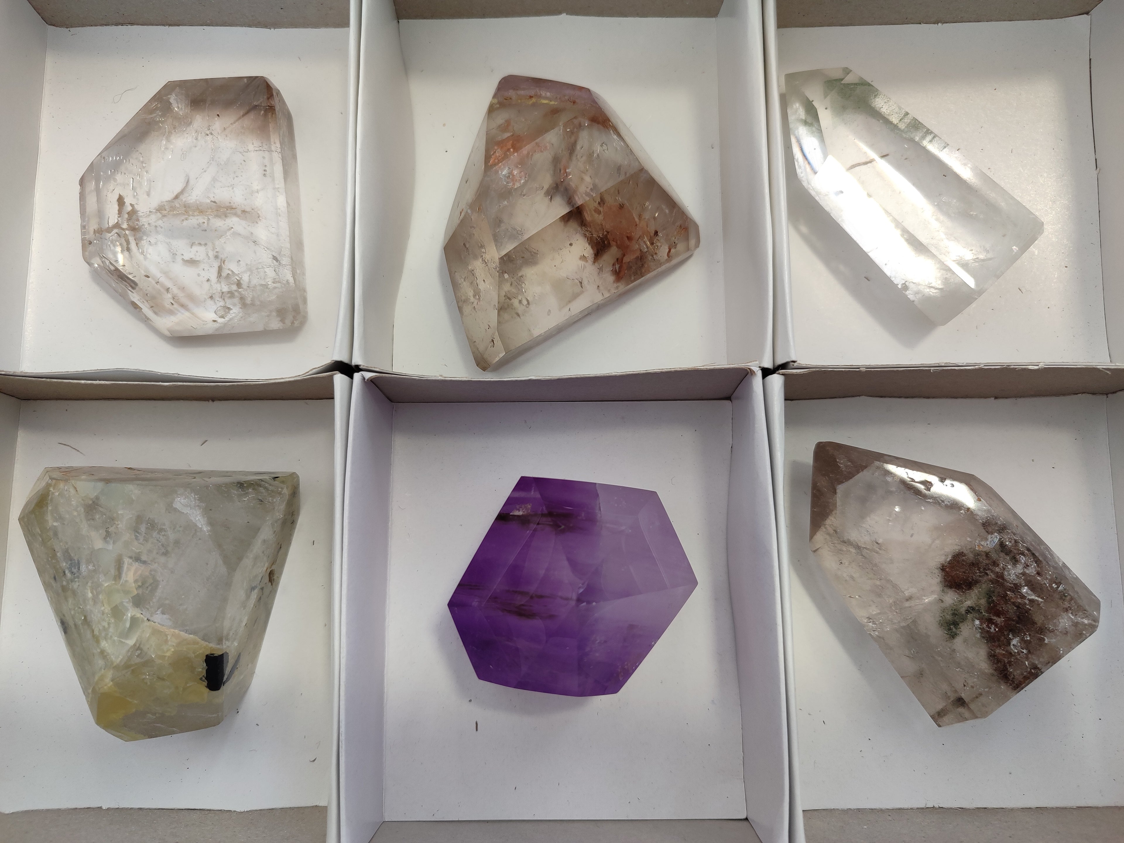 Polished Quartz Crystal Points with Various Inclusions x 6 From Madagascar - Toprock Gemstones and Minerals 