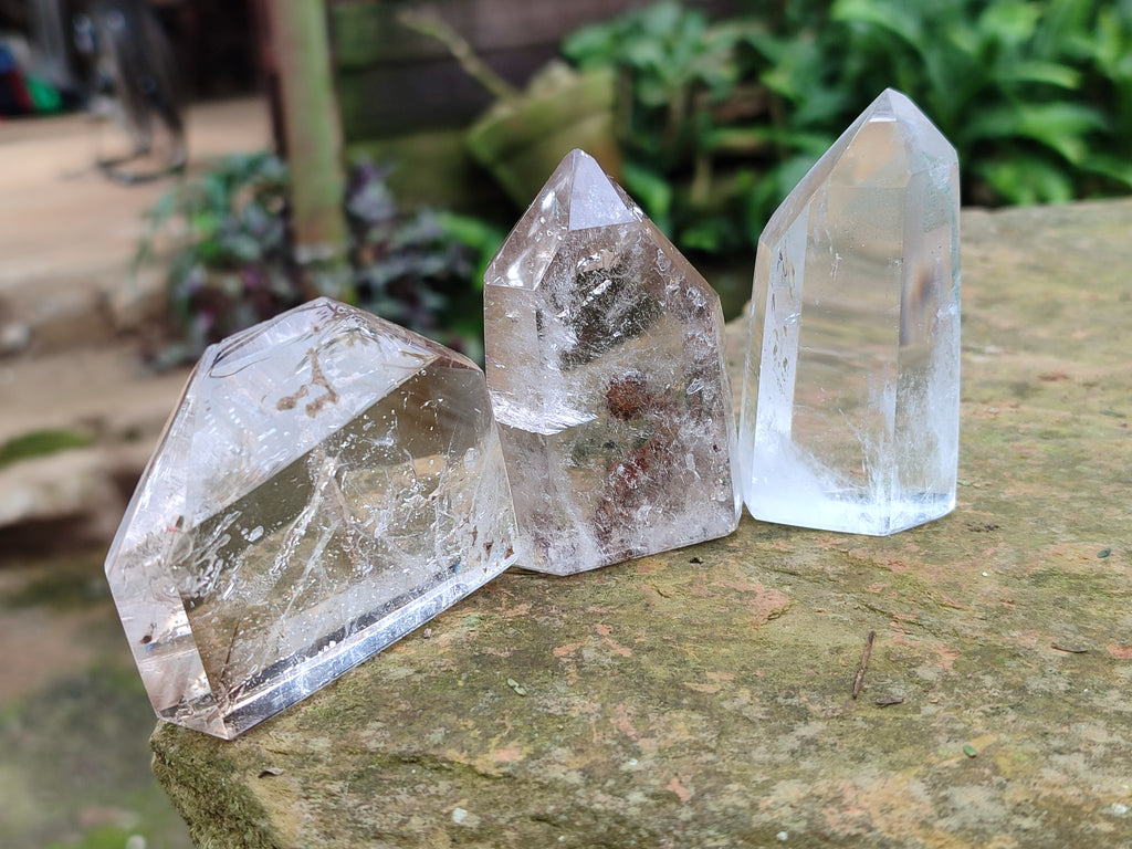 Polished Quartz Crystal Points with Various Inclusions x 6 From Madagascar - Toprock Gemstones and Minerals 