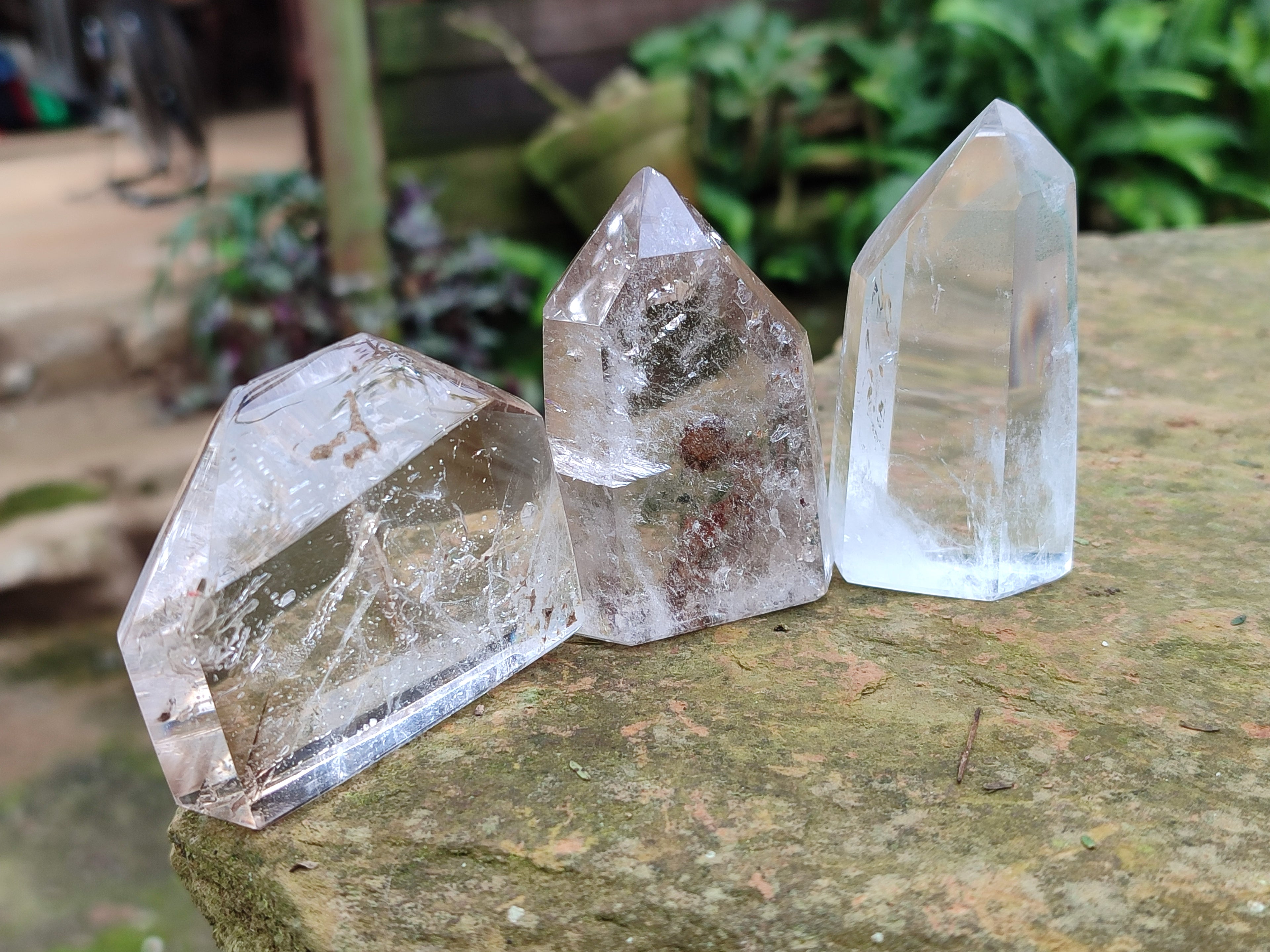 Polished Quartz Crystal Points with Various Inclusions x 6 From Madagascar - Toprock Gemstones and Minerals 