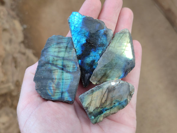 Polished On One Side Labradorite Plates x 35 From Tulear, Madagascar