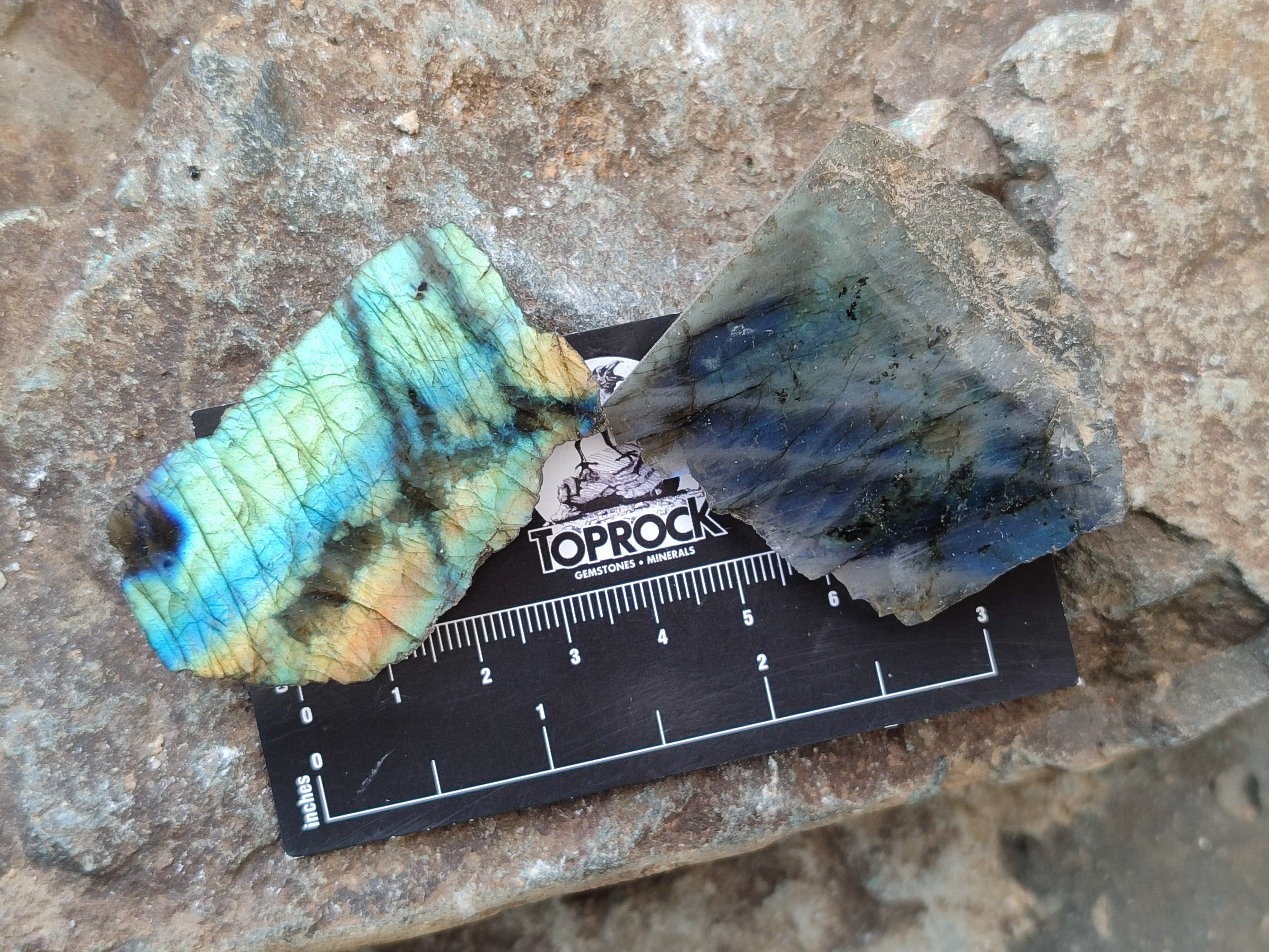 Polished On One Side Labradorite Plates x 35 From Tulear, Madagascar - Toprock Gemstones and Minerals 