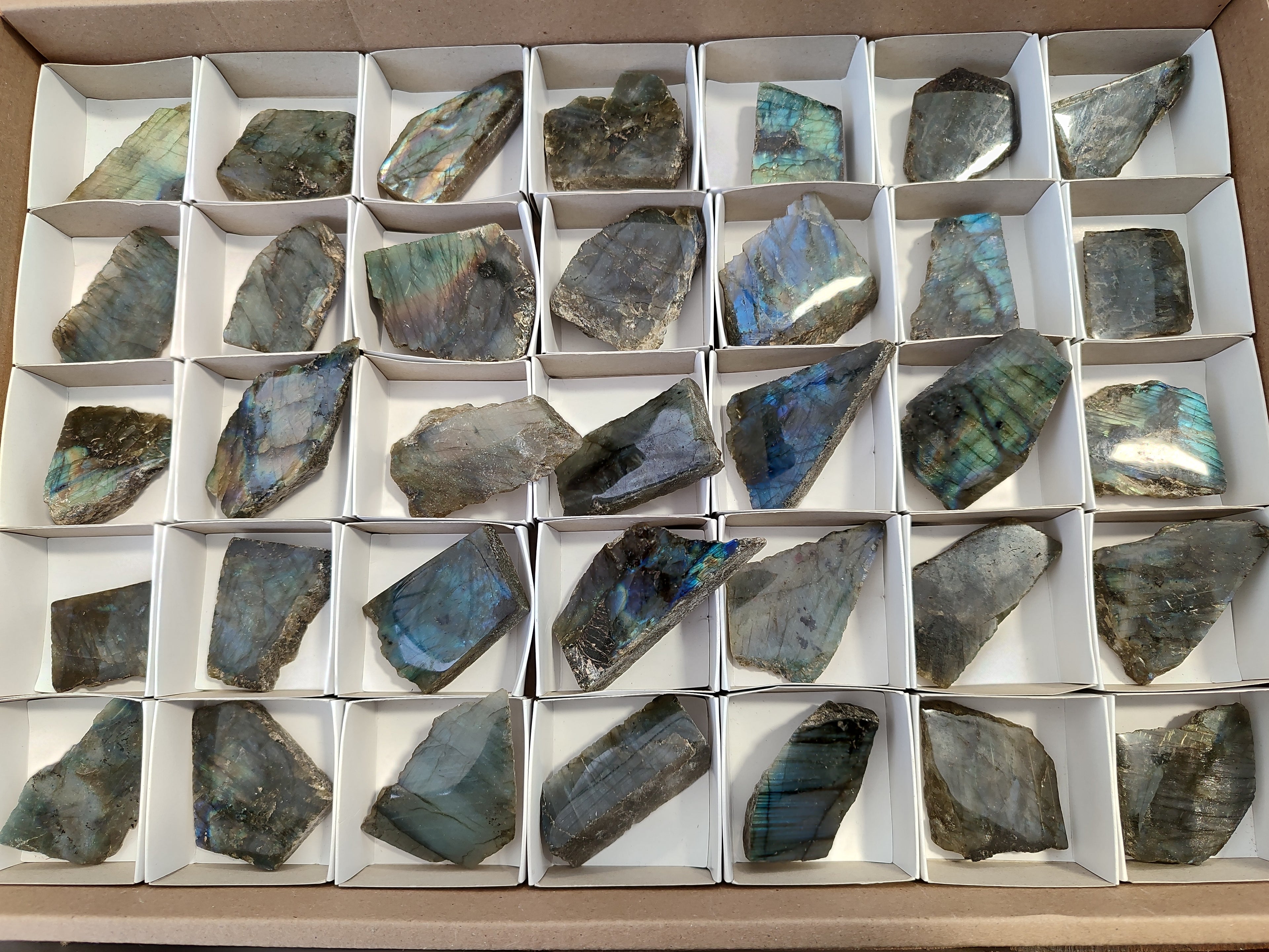 Polished On One Side Labradorite Plates x 35 From Tulear, Madagascar - Toprock Gemstones and Minerals 