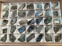 Polished On One Side Labradorite Plates x 35 From Tulear, Madagascar