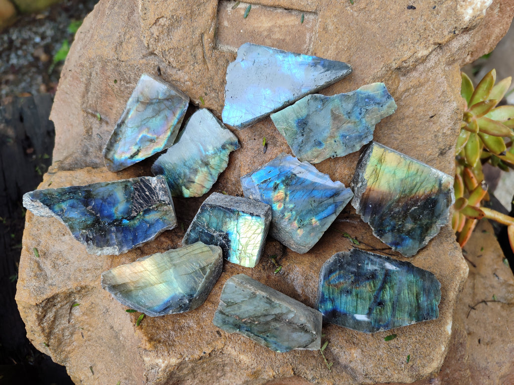 Polished On One Side Labradorite Plates x 35 From Tulear, Madagascar - Toprock Gemstones and Minerals 