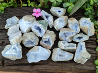Natural Blue Lace Agate Geode Specimens x 24 From Nsanje, Malawi