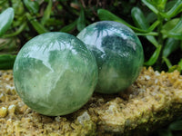 Polished Fluorescent Green Fluorite Spheres x 4 From Madagascar