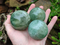 Polished Fluorescent Green Fluorite Spheres x 4 From Madagascar