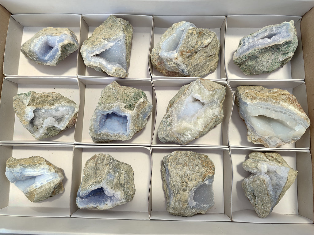 Natural Blue Lace Agate Geode Specimens x 12 From Nsanje, Malawi - Toprock Gemstones and Minerals 
