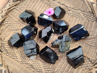Natural Schorl Black Tourmaline Mercedes Terminated Crystals with Hyalite x 12 From Erongo, Namibia