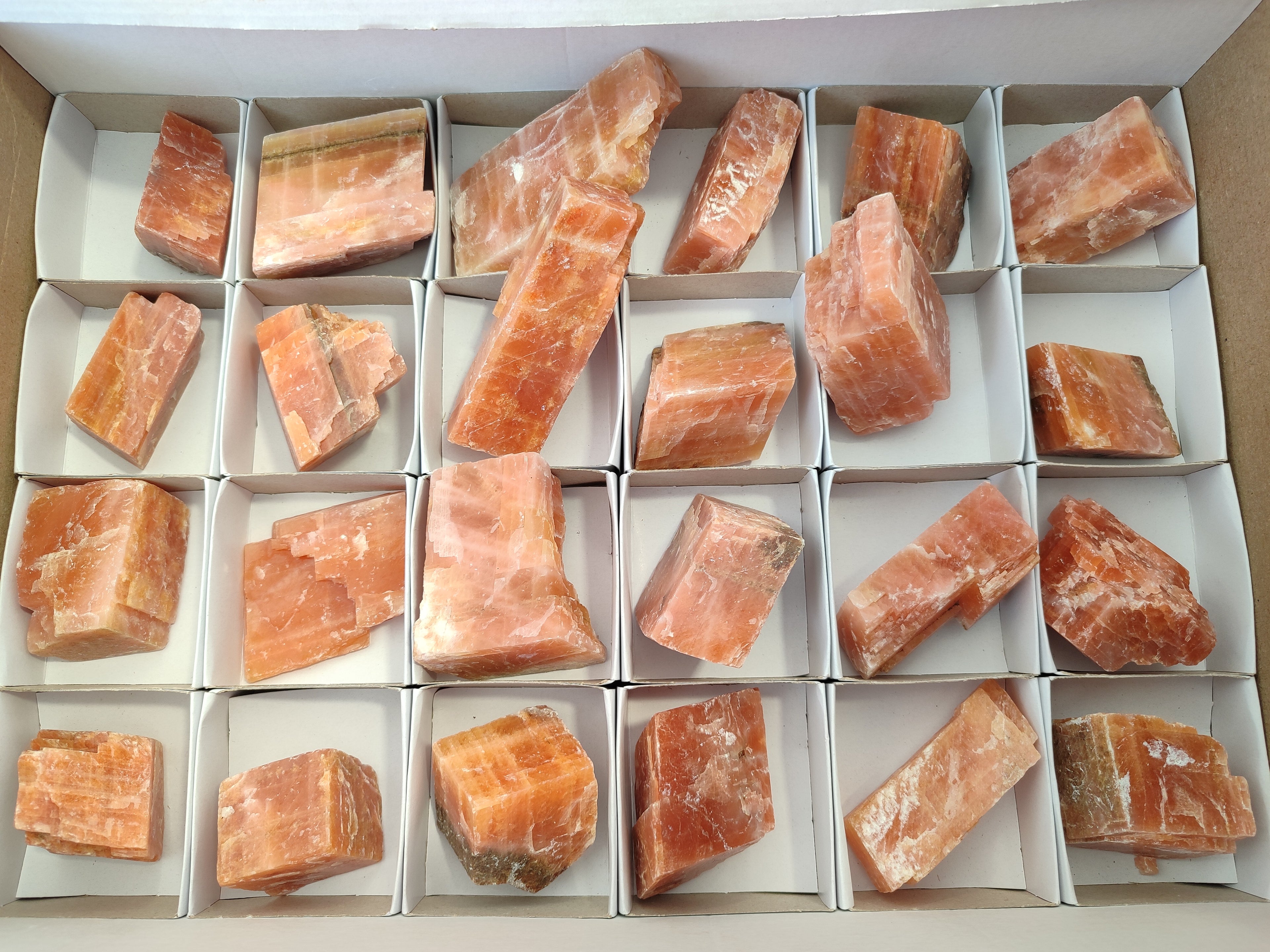 Natural Sunset Orange Rhombohedron Calcite Specimens x 24 From Spitzkop, Namibia - Toprock Gemstones and Minerals 