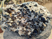 Natural XXL Schorl Black Tourmaline and Smokey Quartz Crystals Coated with Hyalite Opal Museum Specimen x 1 From Erongo, Namibia