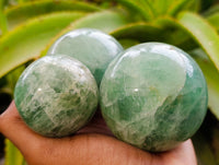 Polished Green Fluorite Spheres x 3 From Madagascar - Toprock Gemstones and Minerals 