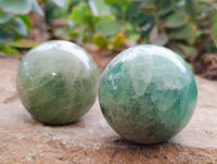 Polished Green Fluorite Spheres x 3 From Madagascar - Toprock Gemstones and Minerals 