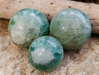 Polished Green Fluorite Spheres x 3 From Madagascar - Toprock Gemstones and Minerals 
