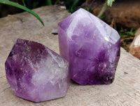 Polished Window Amethyst Quartz Points x 2 From Akansobe, Madagascar - Toprock Gemstones and Minerals 