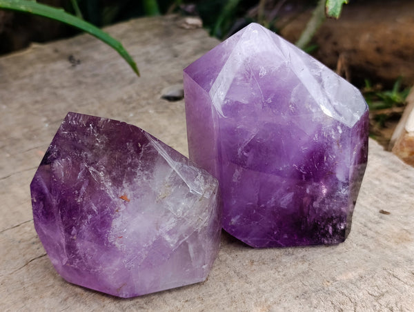 Polished Window Amethyst Quartz Points x 2 From Akansobe, Madagascar - Toprock Gemstones and Minerals 