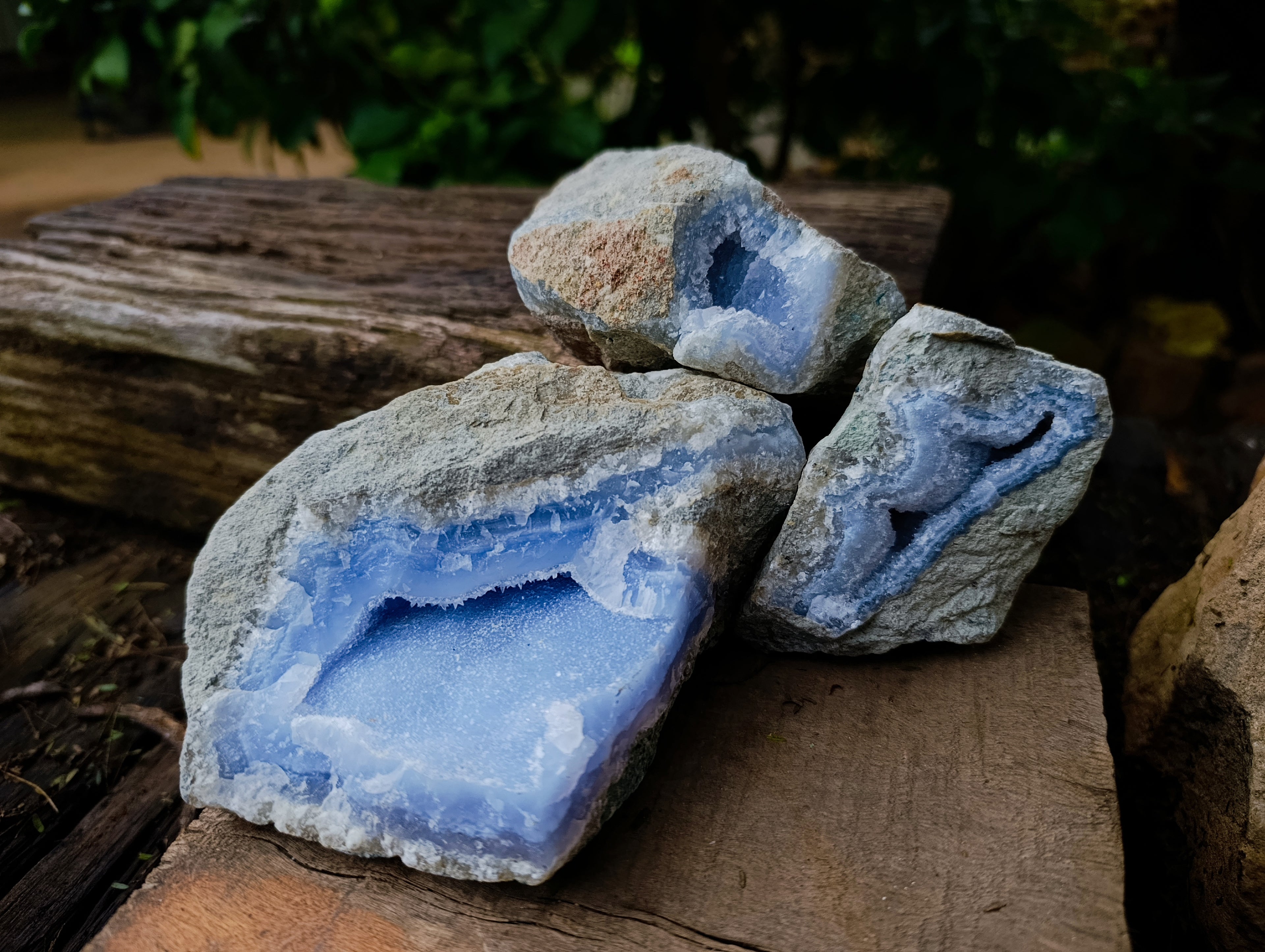 Natural Blue Lace Agate Geode Specimens x 6 From Nsanje, Malawi - Toprock Gemstones and Minerals 