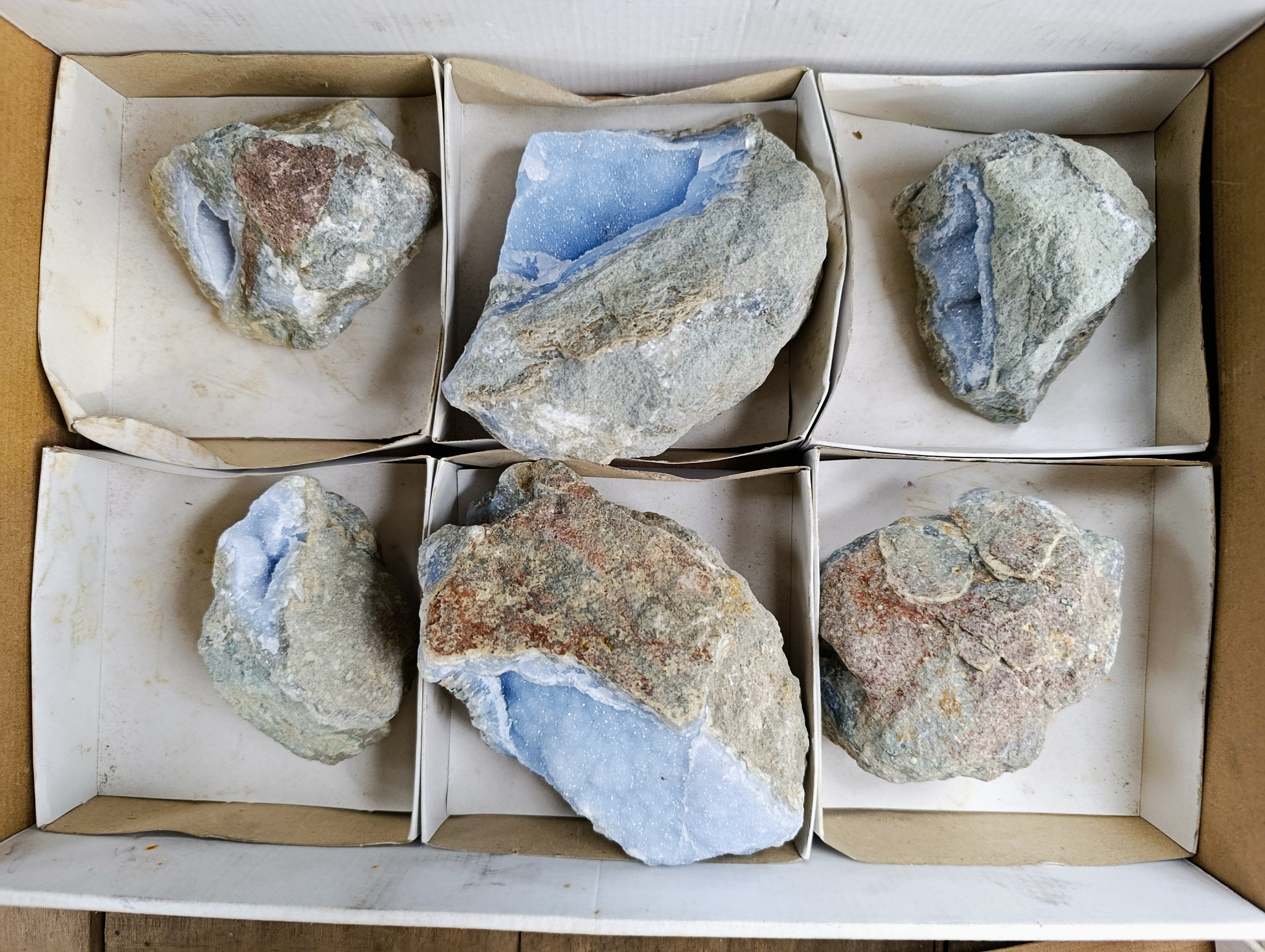 Natural Blue Lace Agate Geode Specimens x 6 From Nsanje, Malawi - Toprock Gemstones and Minerals 