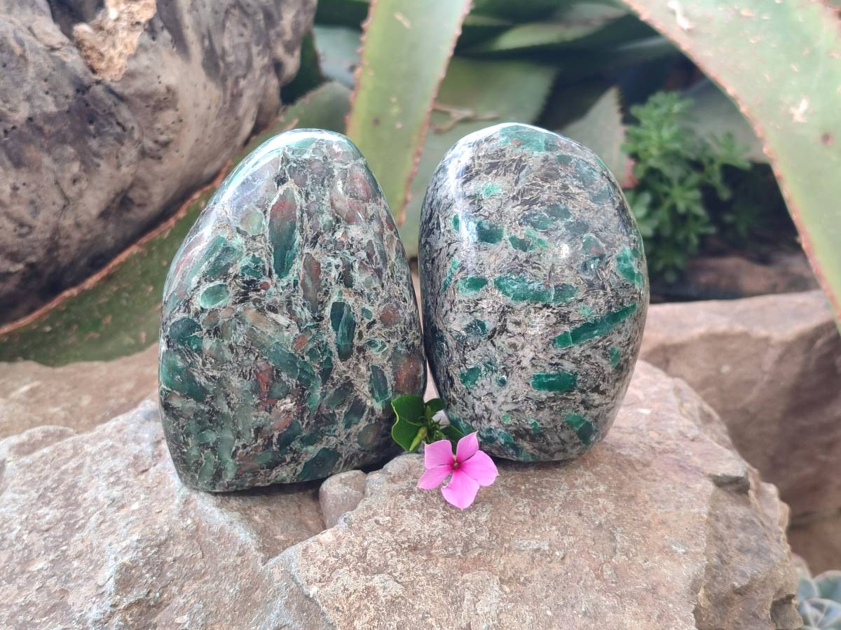 Polished Emerald Mica 'Mutokolite' Standing Free Forms x 2 From Mutoko, Zimbabwe - Toprock Gemstones and Minerals 
