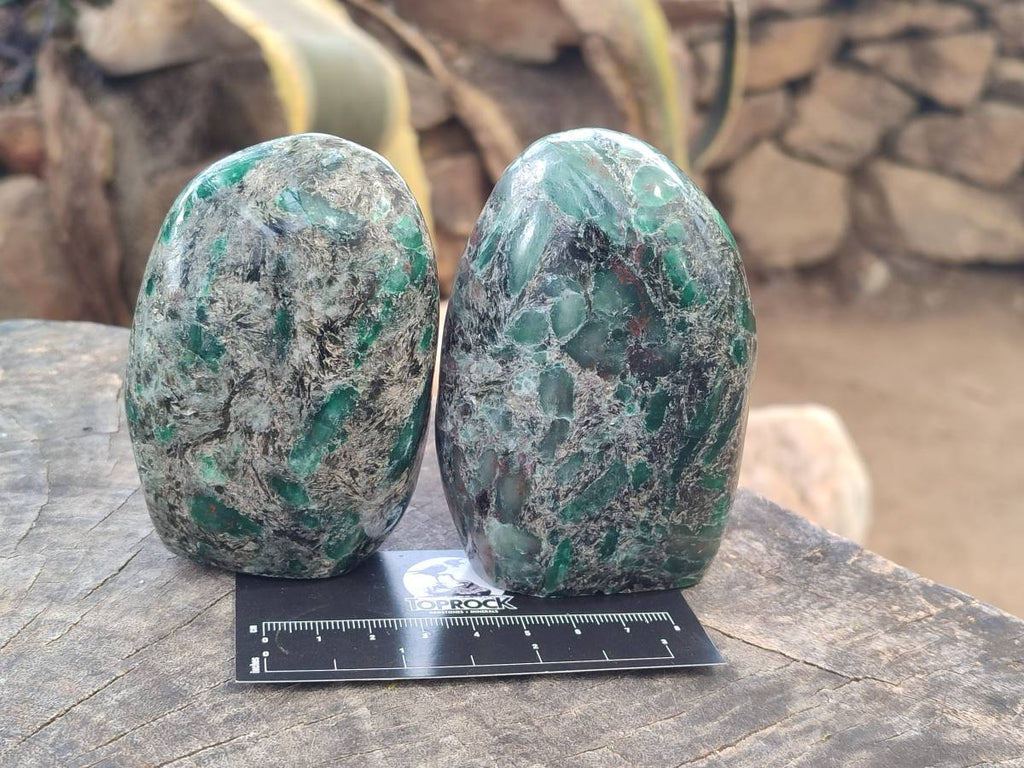 Polished Emerald Mica 'Mutokolite' Standing Free Forms x 2 From Mutoko, Zimbabwe - Toprock Gemstones and Minerals 