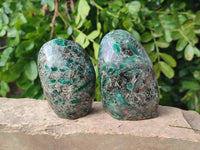 Polished Emerald Mica 'Mutokolite' Standing Free Forms x 2 From Mutoko, Zimbabwe