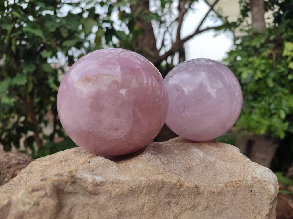 Polished Large Lavender Rose Quartz Spheres with Asterism x 2 From Madagascar - Toprock Gemstones and Minerals 