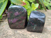 Polished Ruby Corundum In Chrome Verdite Standing Free Forms x 4 From Zimbabwe