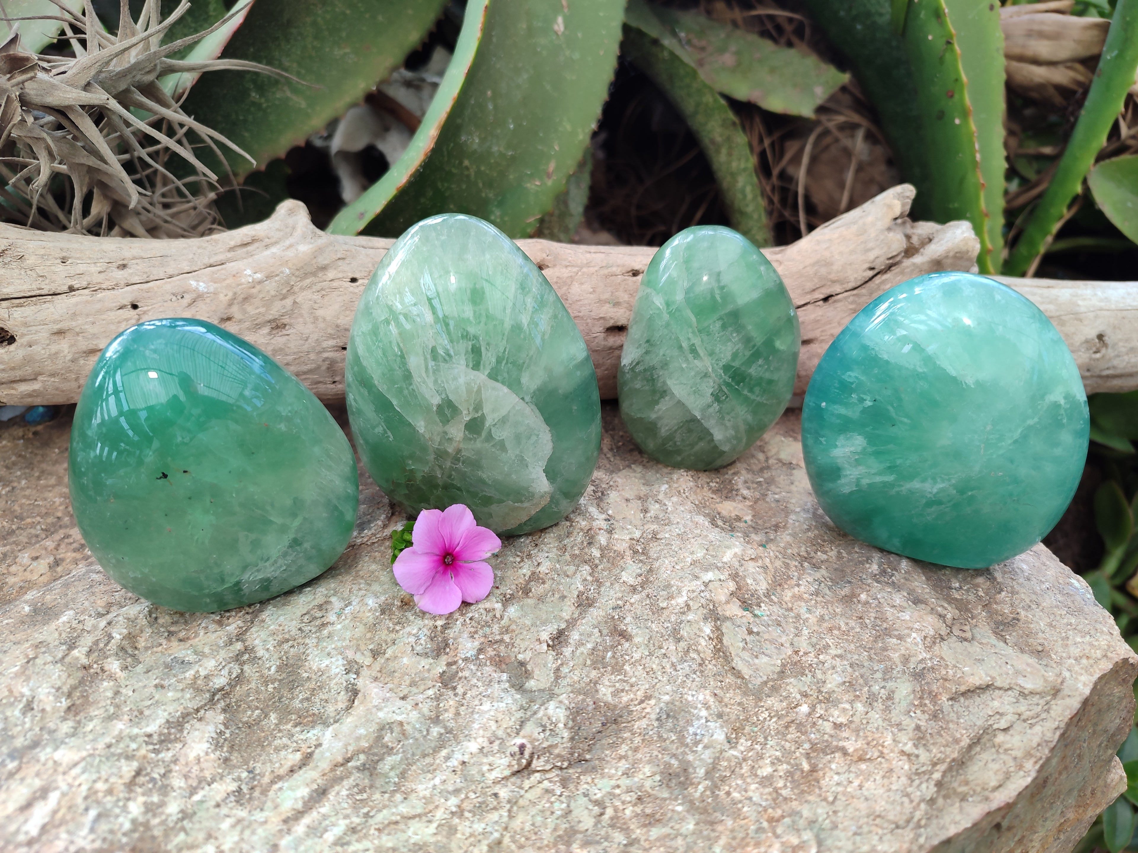 Polished Fluorescent Green Fluorite Spheres x 4 From Madagascar - Toprock Gemstones and Minerals 