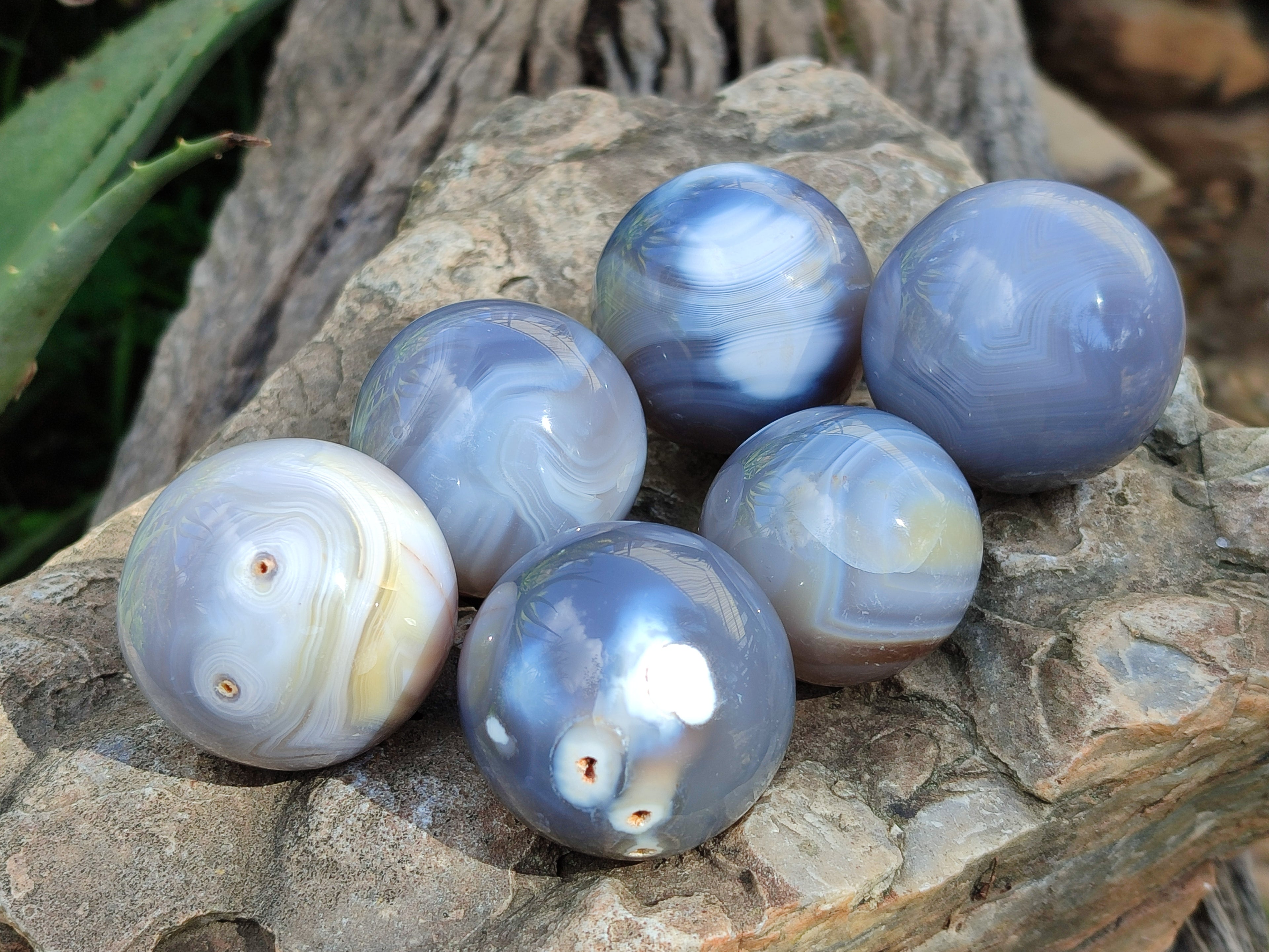 Polished Banded Agate Spheres x 12 From Madagascar - Toprock Gemstones and Minerals 