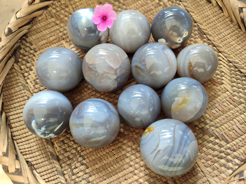 Polished Banded Agate Spheres x 12 From Madagascar - Toprock Gemstones and Minerals 