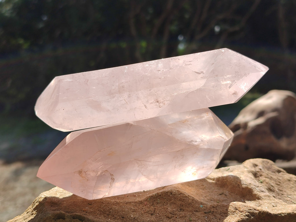 Polished Double Terminated Rose Quartz Points x 4 From Ambatondrazaka, Madagascar - Toprock Gemstones and Minerals 