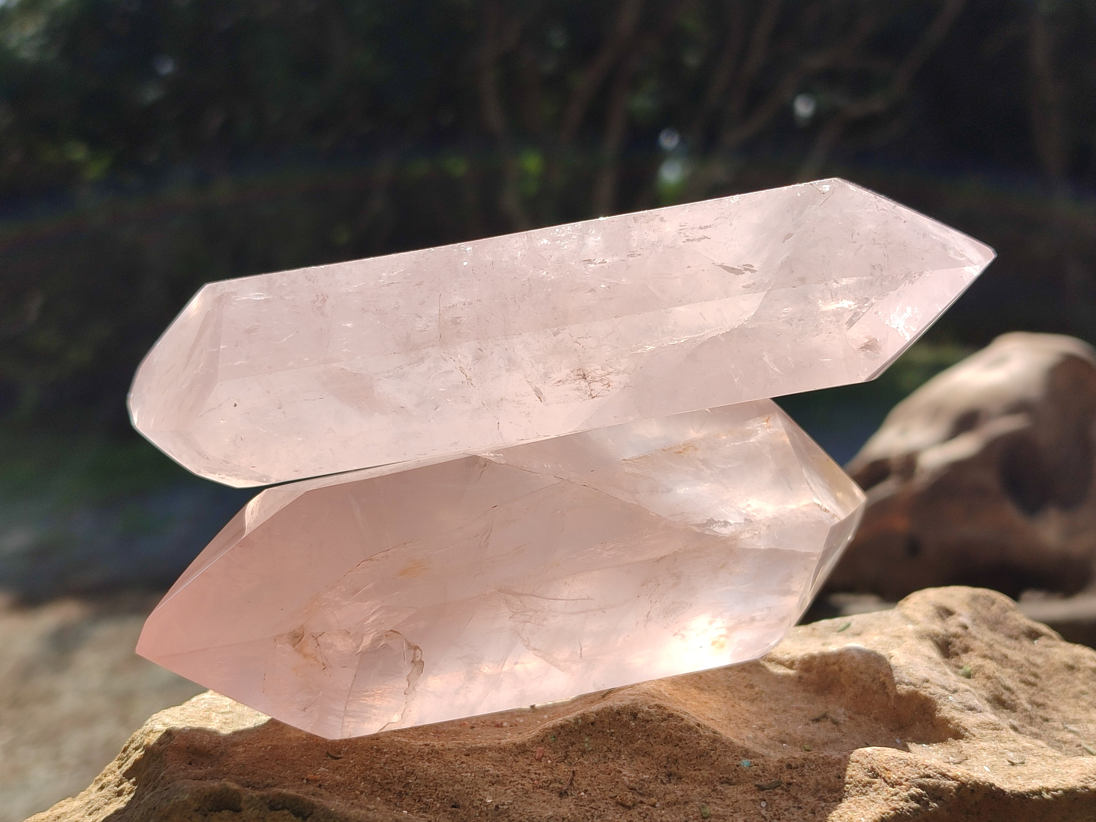 Polished Double Terminated Rose Quartz Points x 4 From Ambatondrazaka, Madagascar - Toprock Gemstones and Minerals 