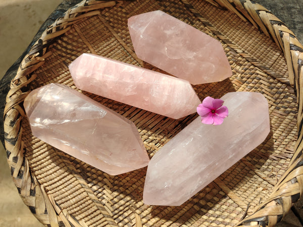 Polished Double Terminated Rose Quartz Points x 4 From Ambatondrazaka, Madagascar