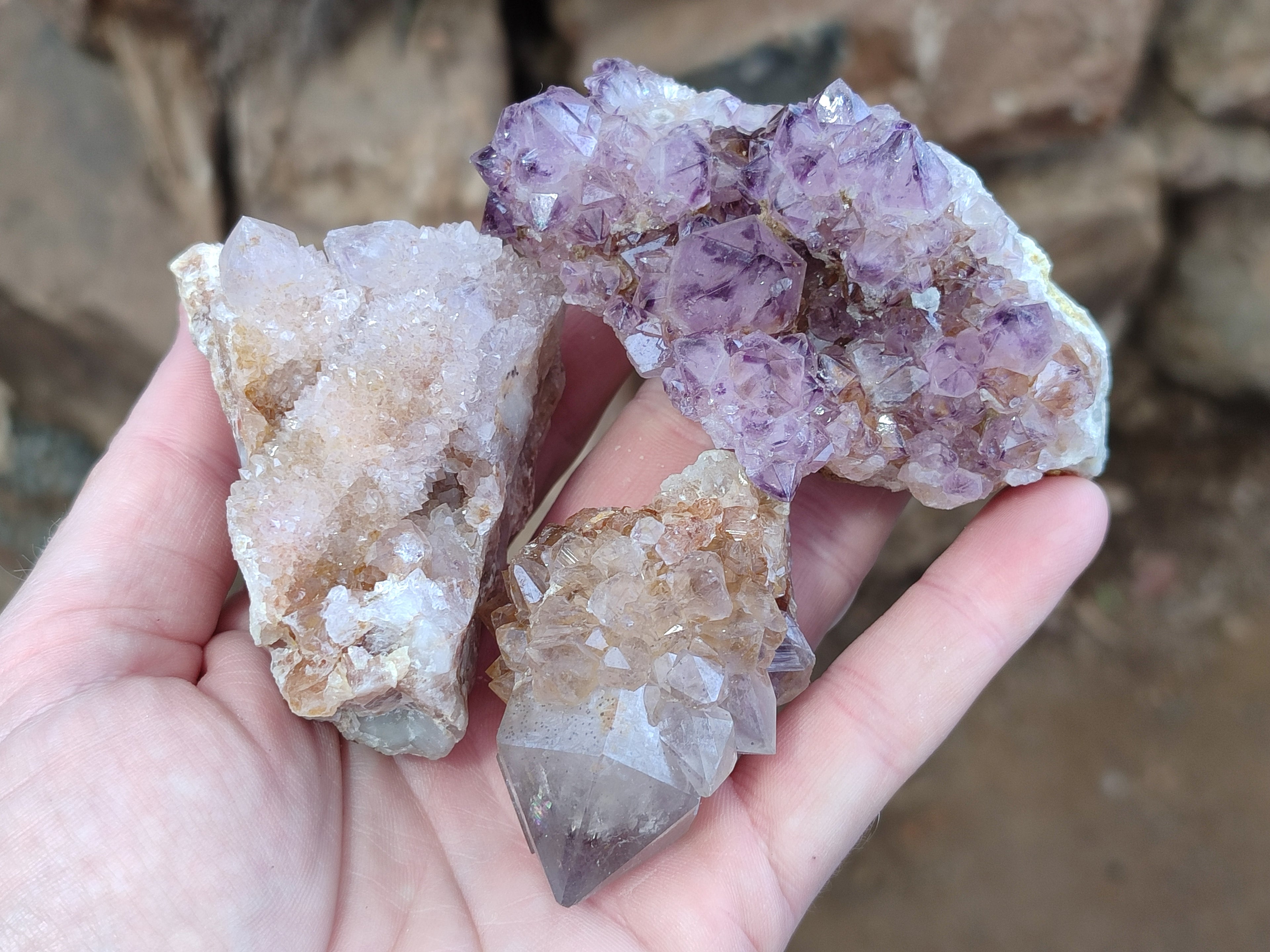 Natural Mixed Amethyst Spirit Quartz Clusters x 12 From Boekenhouthoek, South Africa - Toprock Gemstones and Minerals 