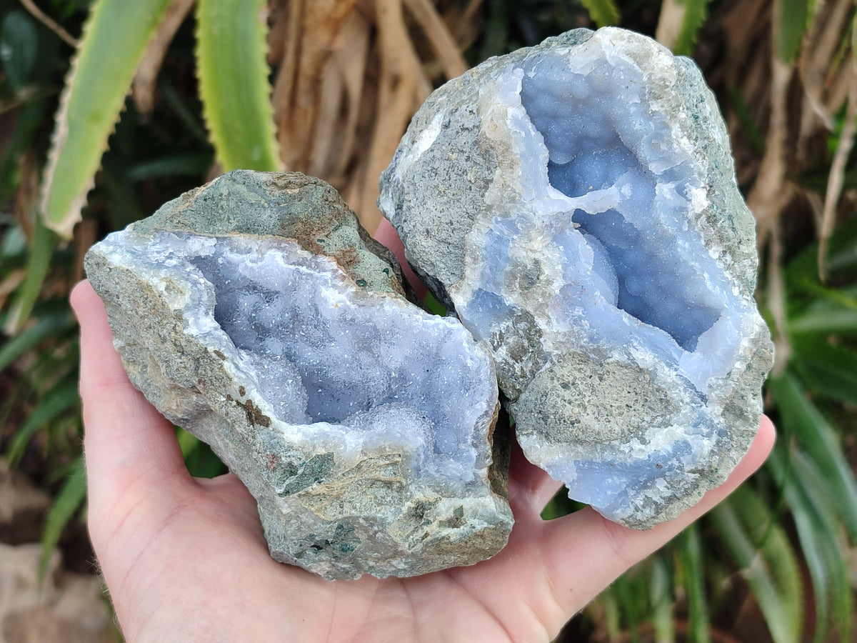 Natural Blue Lace Agate Geode Specimens x 6 From Nsanje, Malawi - Toprock Gemstones and Minerals 
