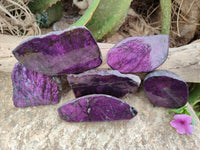 Polished Purpurite Coated with Resin On One Side x 6 From Erongo, Namibia