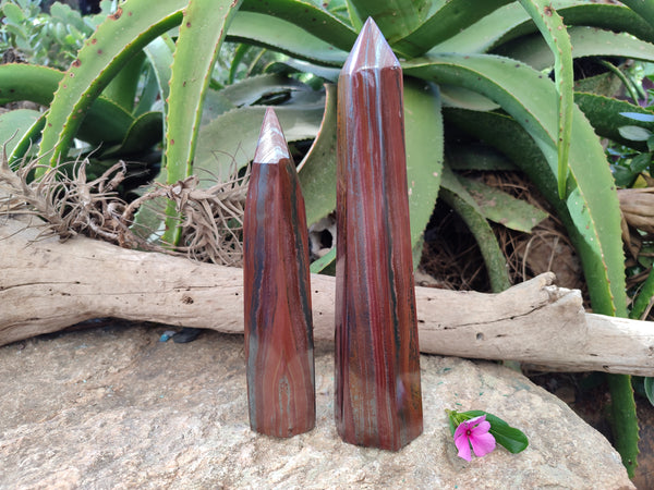 Polished Banded Tiger Iron Towers x 2 From Northern Cape, South Africa